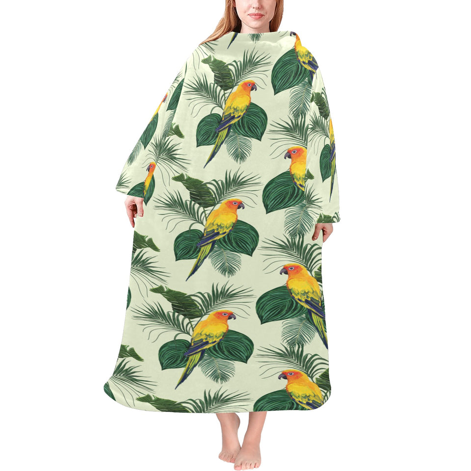 Beautiful parrot palm leaves pattern Blanket Robe with Sleeves