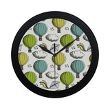 Hot Air Balloon Bird Cloud Pattern Elegant Black Wall Clock