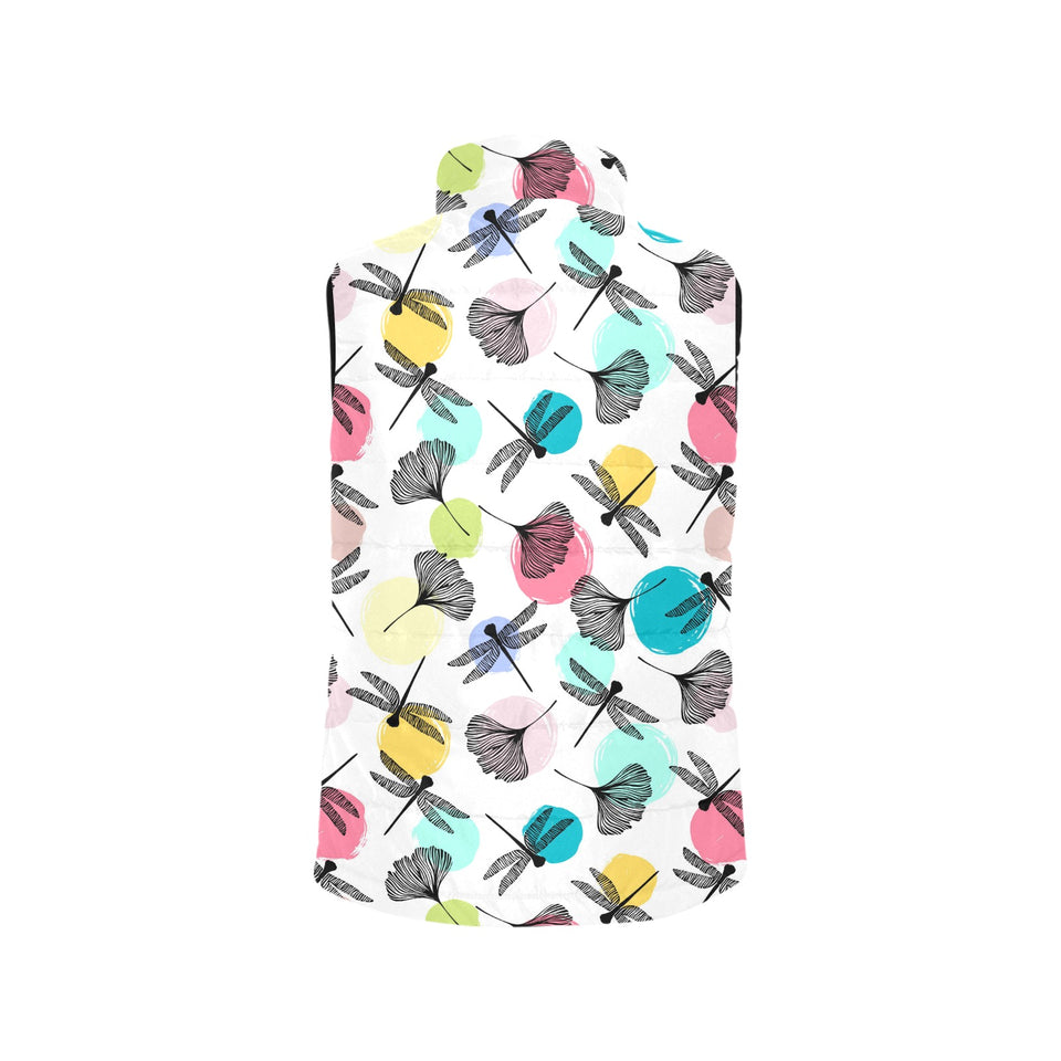 Dragonflies ginkgo leaves pattern Women's Padded Vest