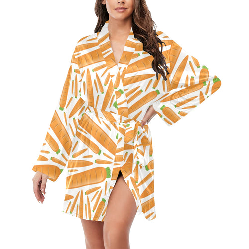 Carrot Pattern Print Design 02 Women's Long Sleeve Belted Night Robe