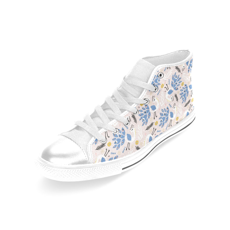 Cute peacock pattern Women's High Top Canvas Shoes White