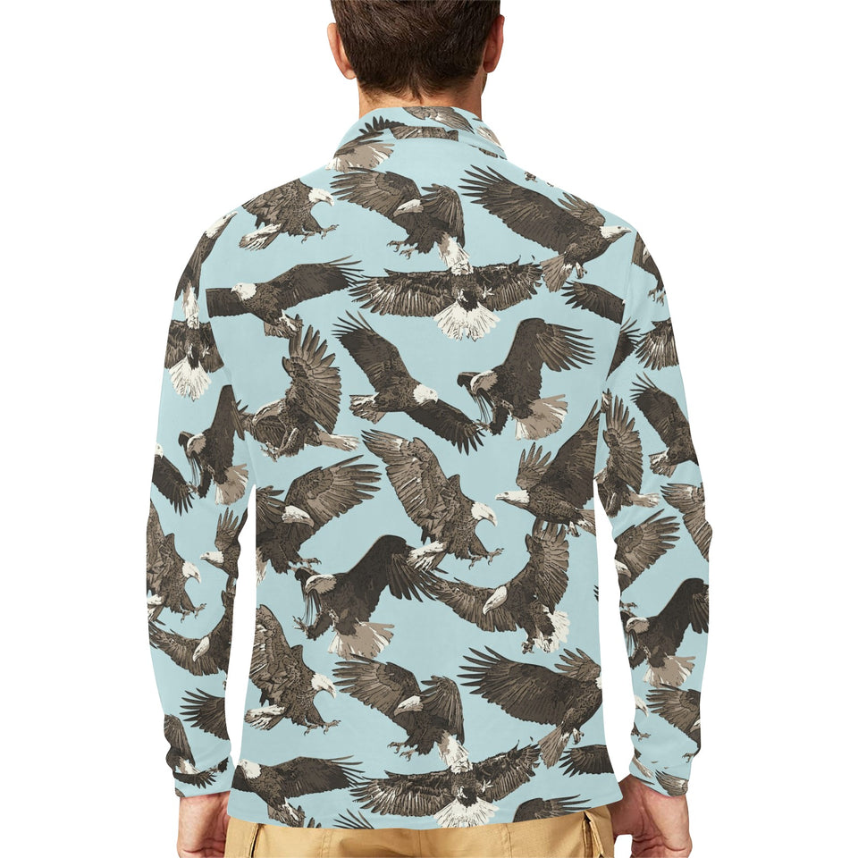 Eagle Pattern Print Design 01 Men's Long Sleeve Polo Shirt