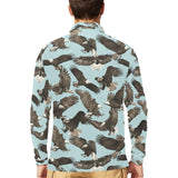 Eagle Pattern Print Design 01 Men's Long Sleeve Polo Shirt