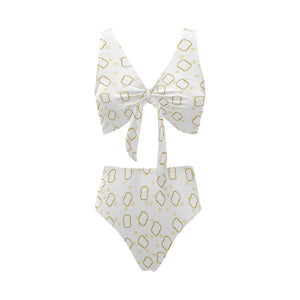 Bread Toast Pattern Print Design 01 Chest Bowknot High Waisted Bikini Swimsuit