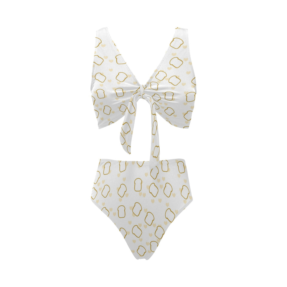 Bread Toast Pattern Print Design 01 Chest Bowknot High Waisted Bikini Swimsuit