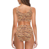 Brick Printed Pattern Print Design 04 Chest Bowknot High Waisted Bikini Swimsuit
