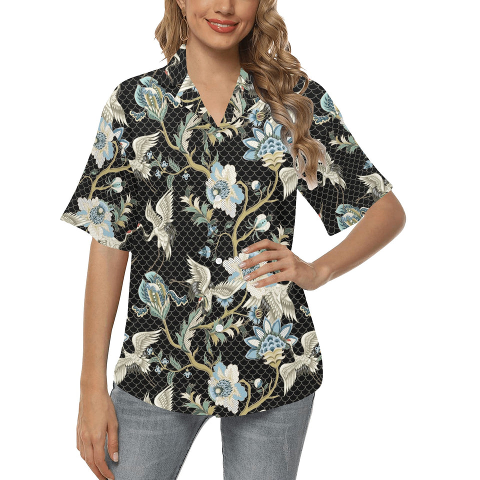 Japanese crane ornament elements Women's All Over Print Hawaiian Shirt