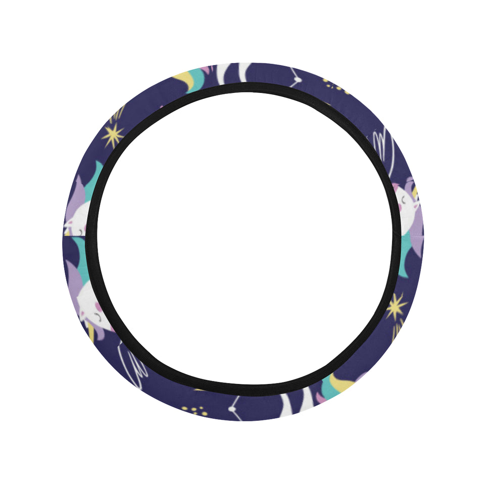 Hand drawn cute unicorn star planet Car Steering Wheel Cover