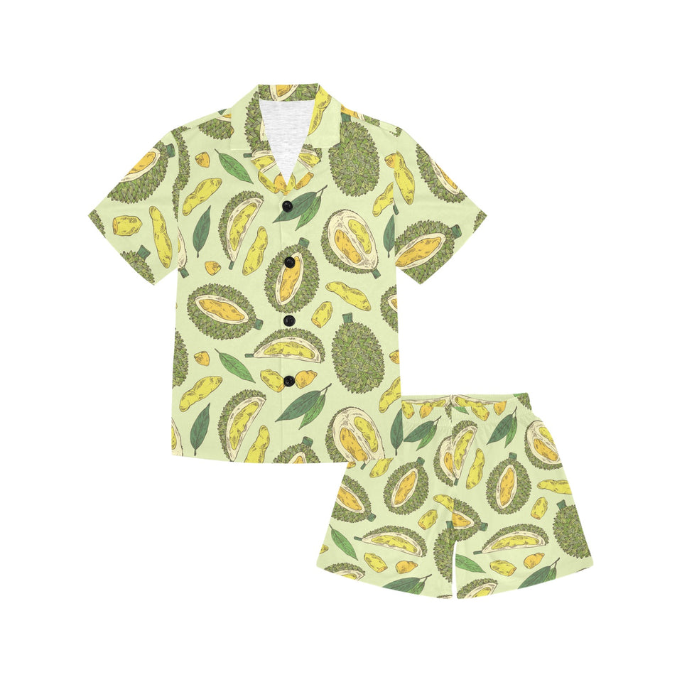 Durian leaves pattern background Kids' Boys' Girls' V-Neck Short Pajama Set