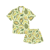 Durian leaves pattern background Kids' Boys' Girls' V-Neck Short Pajama Set