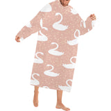 Swan flower light pink background Blanket Robe with Sleeves