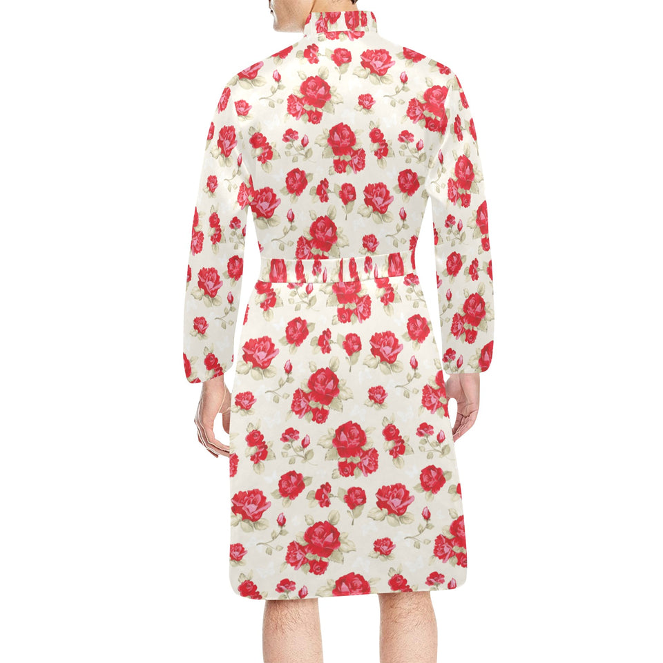 Rose Pattern Print Design 01 Men's Long Sleeve Belted Night Robe