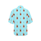 electric guitar pattern light blue background Women's All Over Print Hawaiian Shirt