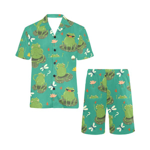 Cute frog dragonfly design pattern Men's V-Neck Short Pajama Set