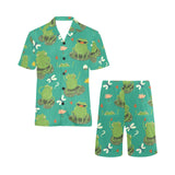 Cute frog dragonfly design pattern Men's V-Neck Short Pajama Set