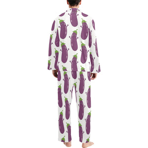 Eggplant Pattern Print Design 01 Men's Long Pajama Set