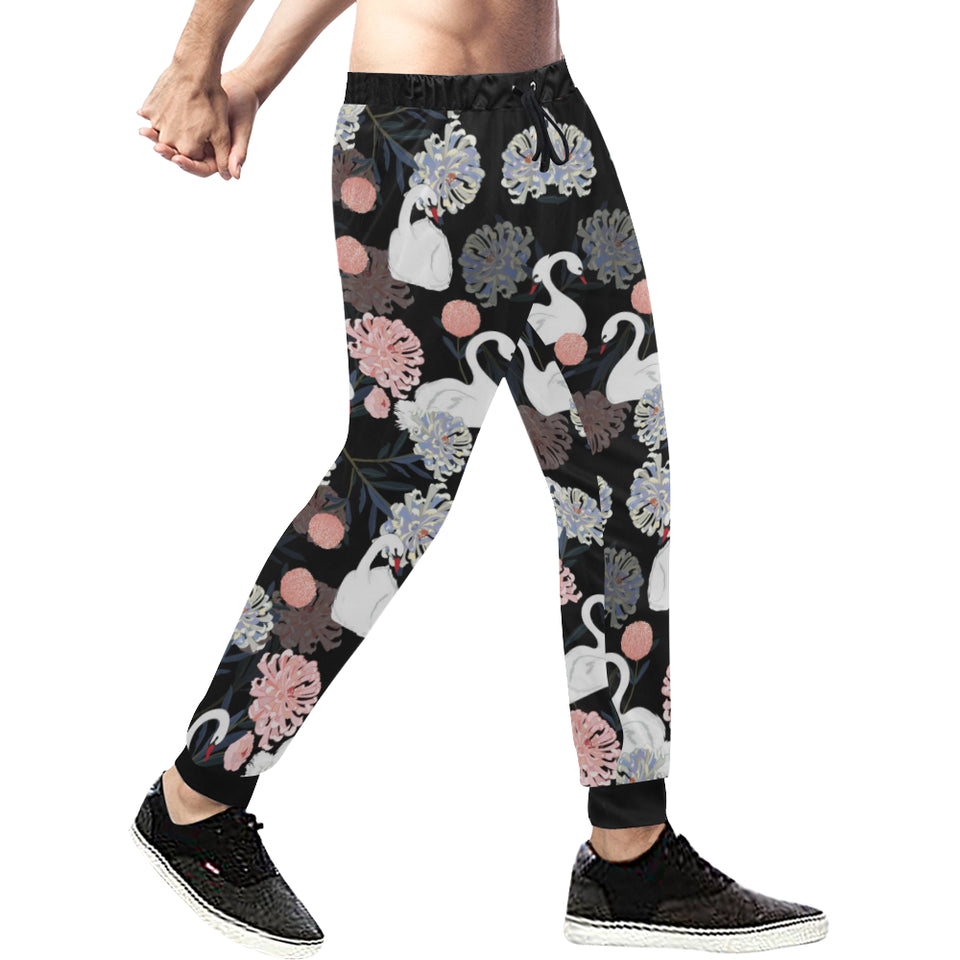 white swan blooming flower pattern Unisex Casual Sweatpants