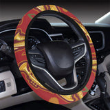 Saxophone cornet pattern red background Car Steering Wheel Cover