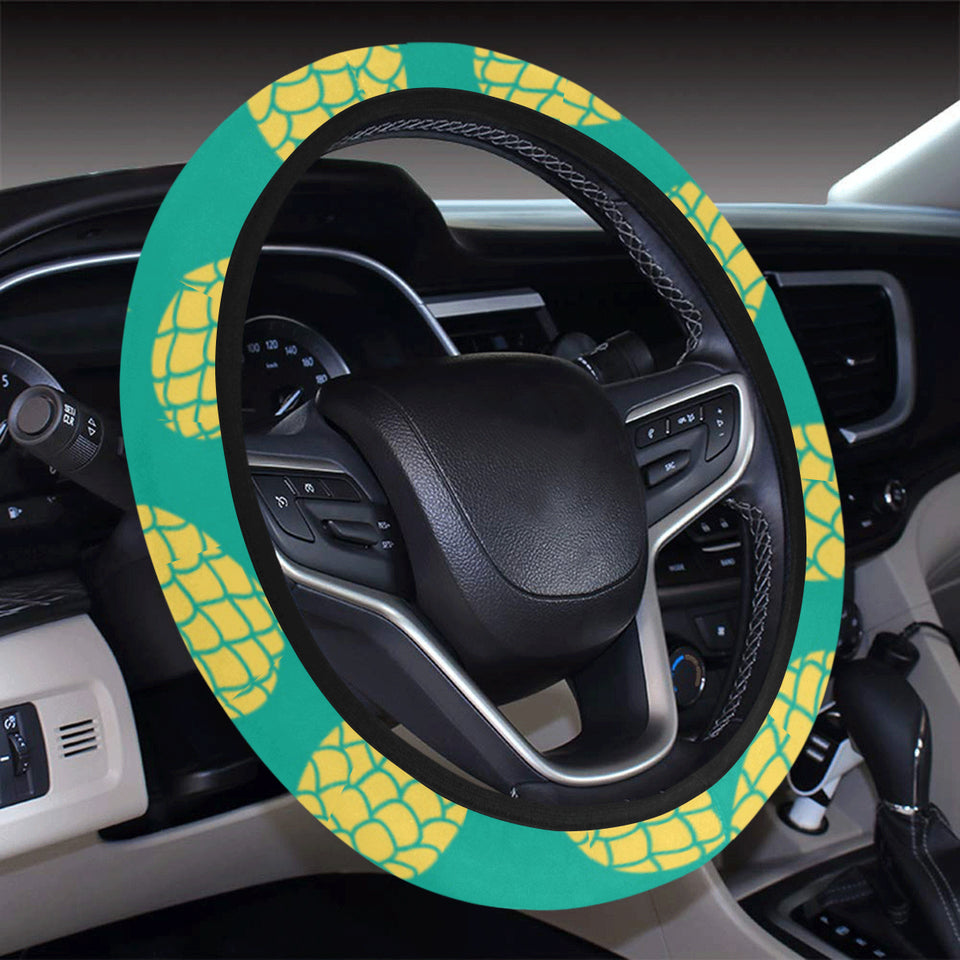 Pineapples pattern green background Car Steering Wheel Cover