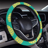 Pineapples pattern green background Car Steering Wheel Cover
