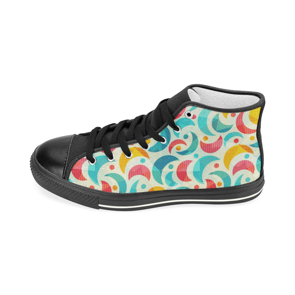 Colorful moon pattern Women's High Top Canvas Shoes Black