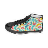 Colorful moon pattern Women's High Top Canvas Shoes Black