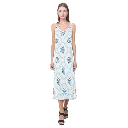 nautical steering wheel chain V-Neck Open Fork Long Dress