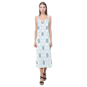 nautical steering wheel chain V-Neck Open Fork Long Dress