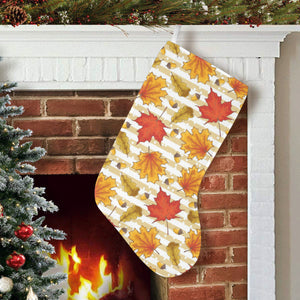 Maple leaf oak leaf acorns beige striped backgroun Christmas Stocking