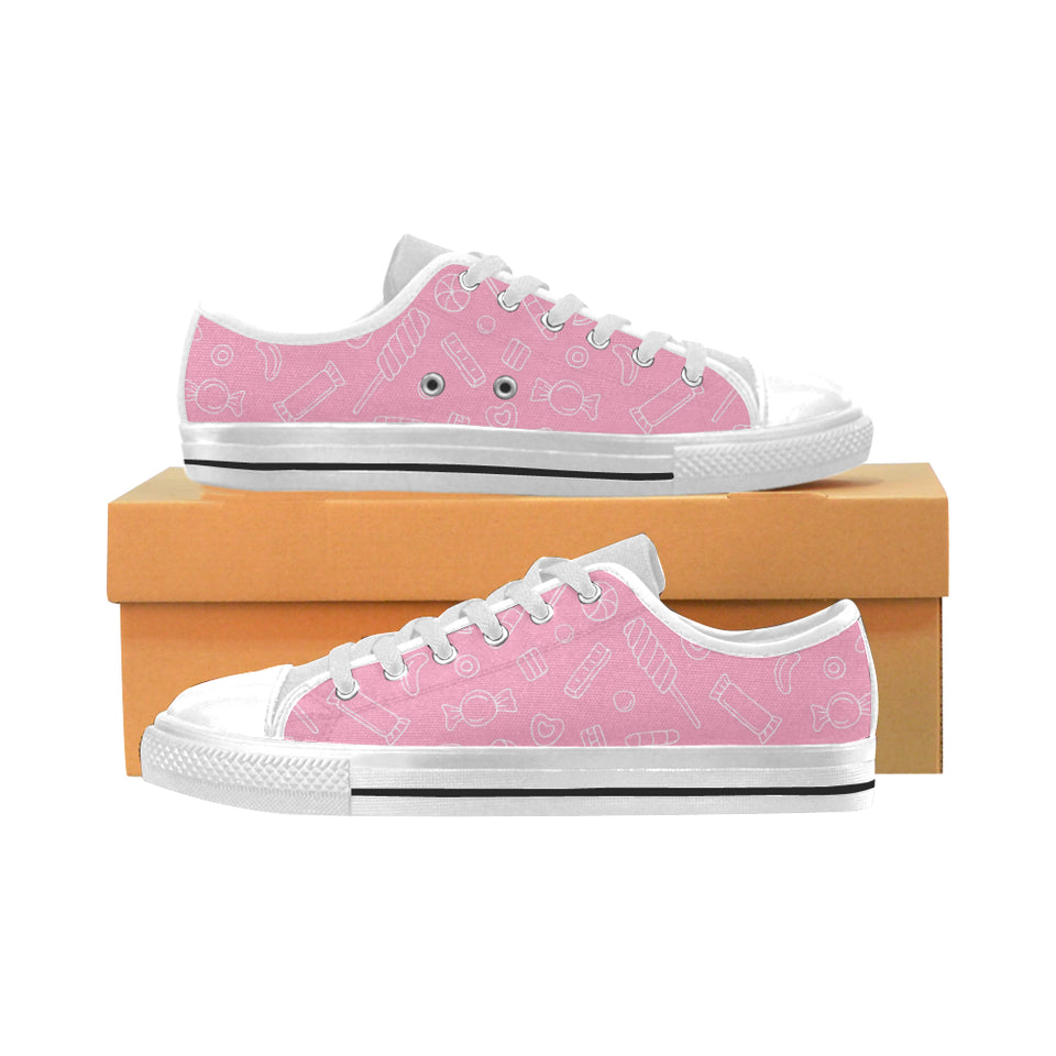 Sweet candy pink background Men's Low Top Shoes White