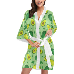 Avocado pattern green background Women's Short Kimono Robe