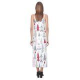 Cute Christmas tree pattern V-Neck Open Fork Long Dress