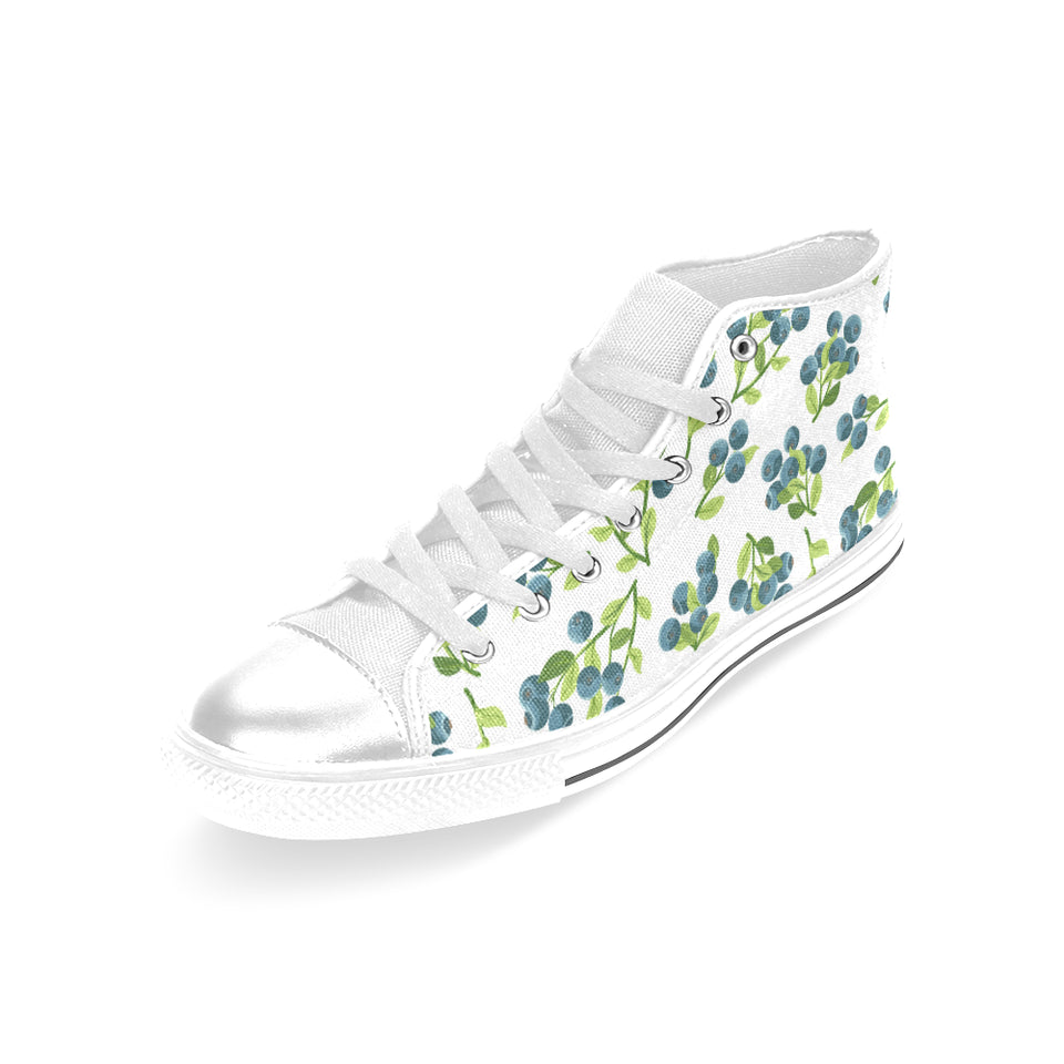 blueberry white background Women's High Top Canvas Shoes White