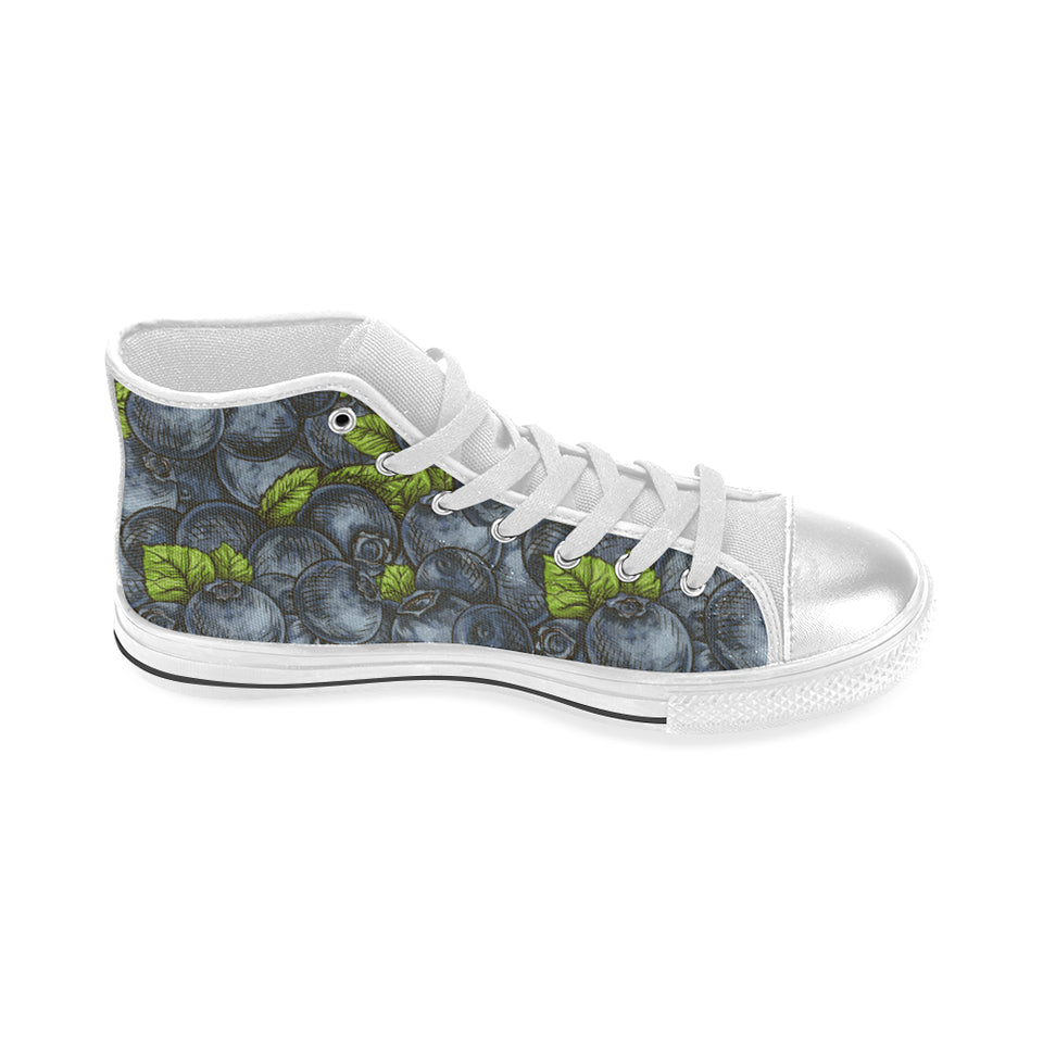 blueberry pattern Women's High Top Canvas Shoes White