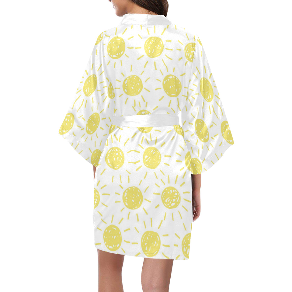 hand drawn sun pattern Women's Short Kimono Robe