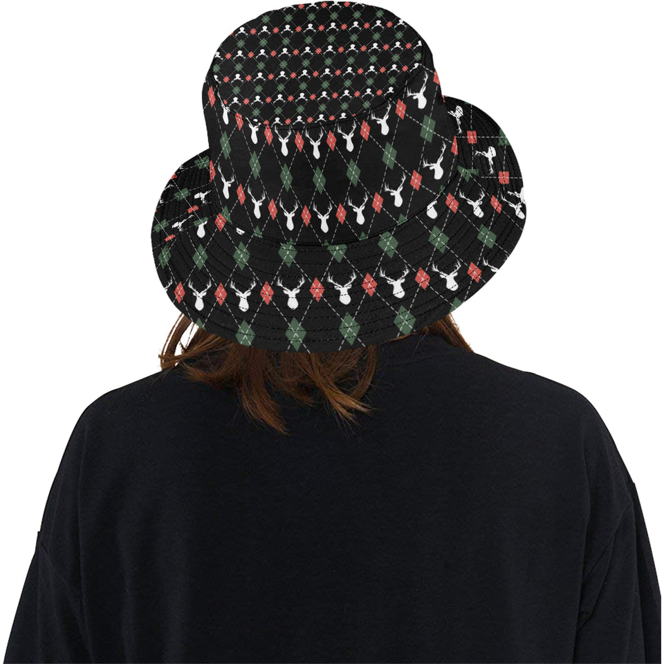 Deer Christmas new year pattern argyle Unisex Bucket Hat