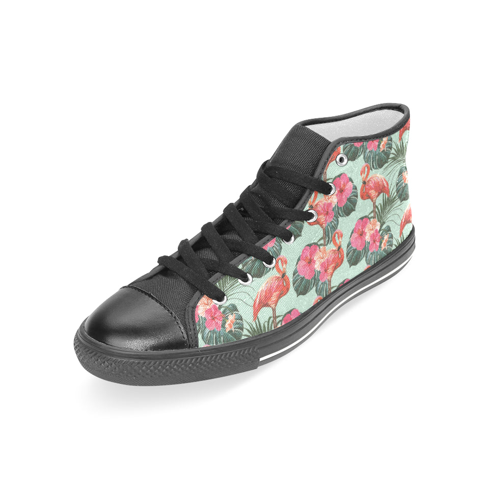 Beautiful flamingo tropical palm leaves hibiscus p Women's High Top Canvas Shoes Black