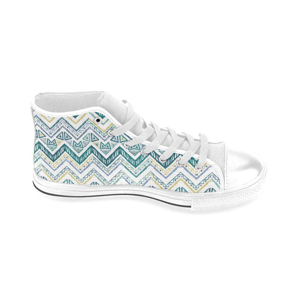 zigzag  chevron paint design pattern Men's High Top Canvas Shoes White