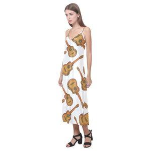 Paint Guitar Pattern V-Neck Open Fork Long Dress