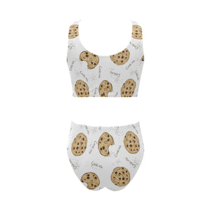 Sketch style cookie pattern Chest Bowknot High Waisted Bikini Swimsuit