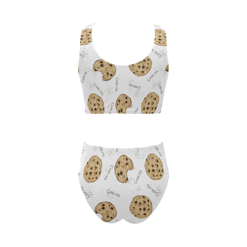 Sketch style cookie pattern Chest Bowknot High Waisted Bikini Swimsuit