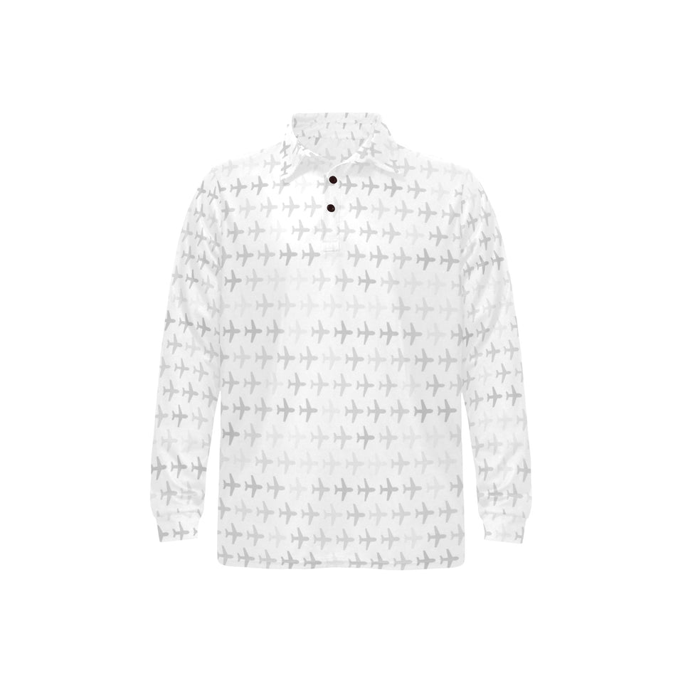 Airplane print pattern Men's Long Sleeve Polo Shirt