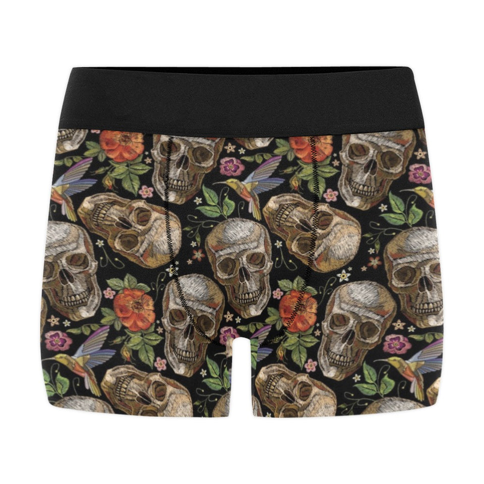 Skull rose humming bird flower pattern Men's All Over Print Boxer Briefs Men's Underwear