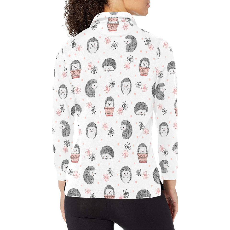 Hedgehog Pattern Print Design 02 Women's Long Sleeve Polo Shirt