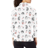 Hedgehog Pattern Print Design 02 Women's Long Sleeve Polo Shirt