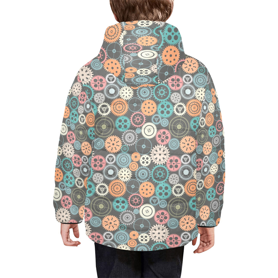Gear Pattern Print Design 05 Kids' Boys' Girls' Padded Hooded Jacket