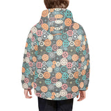 Gear Pattern Print Design 05 Kids' Boys' Girls' Padded Hooded Jacket
