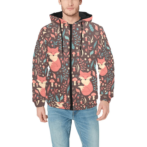 fox leaves mushroom pattern Men's Padded Hooded Jacket