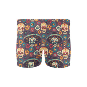 Sugar skulls flower maxican pattern Men's Swimming Trunks