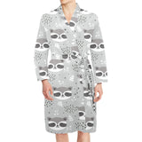 Cute raccoons leaves dot Men's Long Sleeve Belted Night Robe